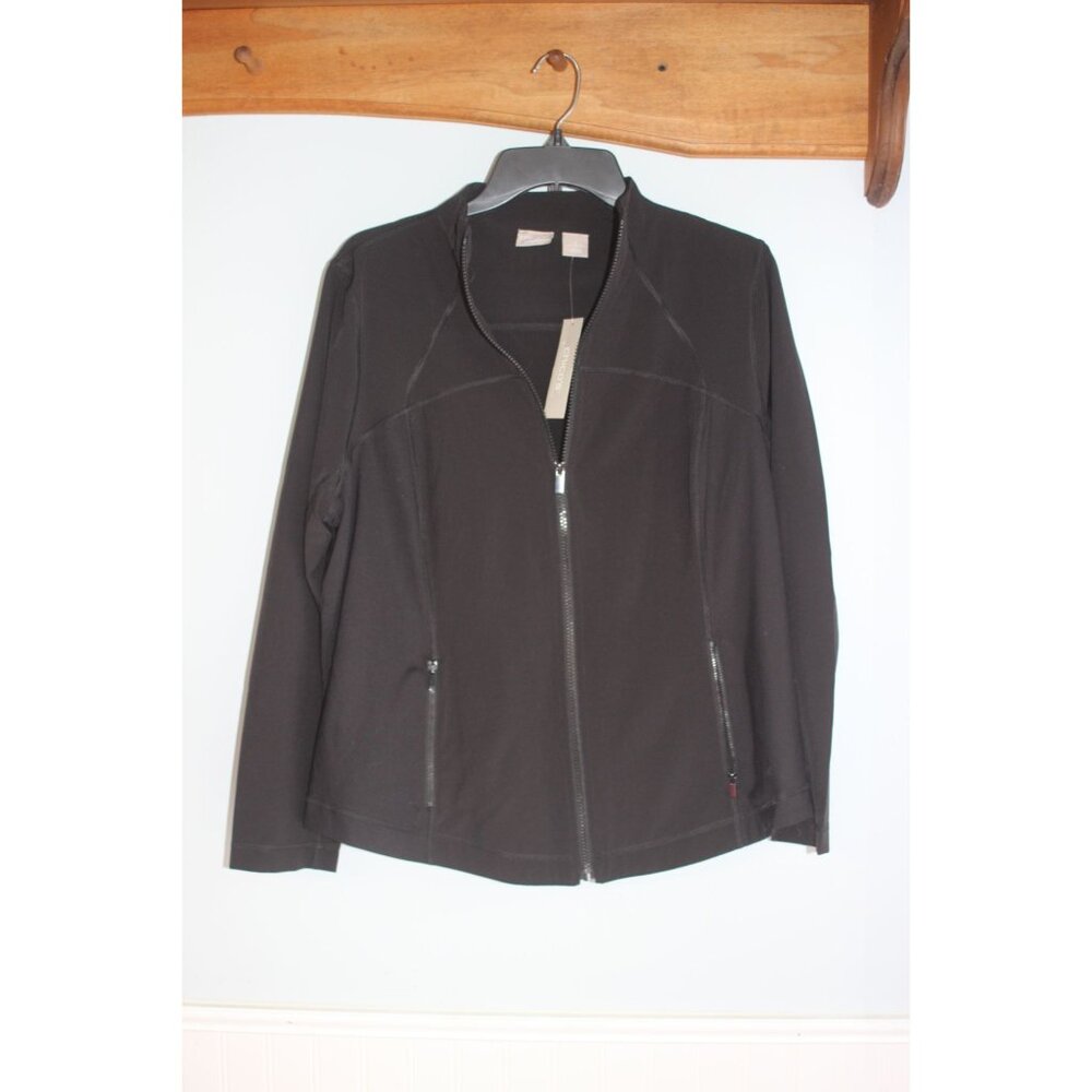 Chicos Zenergy Black Knit Zip-Up Jacket With Pockets Size 2 Womens NWT